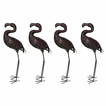 OAKLAND LIVING 35 in. Steel Garden Flamingo Metal Bird Sculpture Statue w/Solar Lght & Ground Stake, Bronze, 4PK 650251-FLAMINGO-4-HB